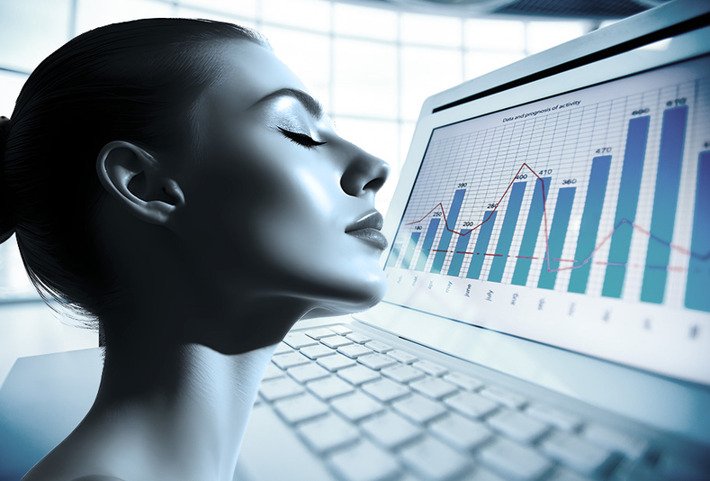 profilo di donna e grafico con dati