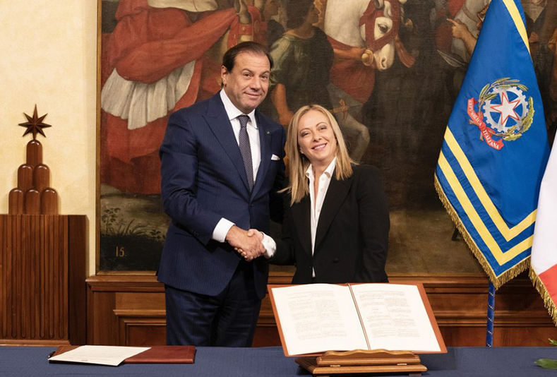 Viceministro dell'economia Maurizio Leo e Giorgia Meloni