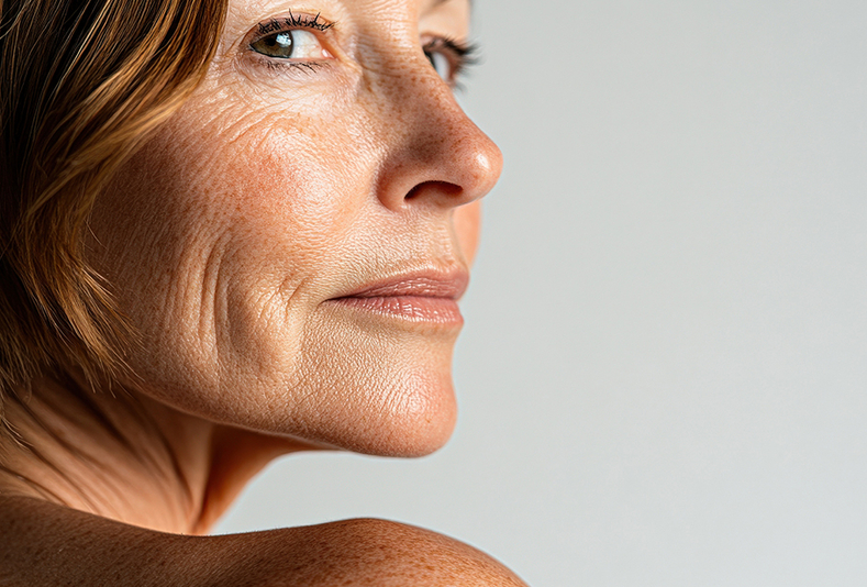 Primo piano di donna con rughe