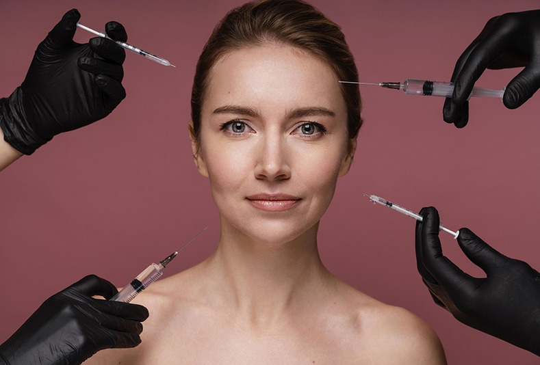 donna e mani che iniettano botulino