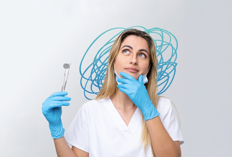 Odontoiatra con faccia dubbiosa