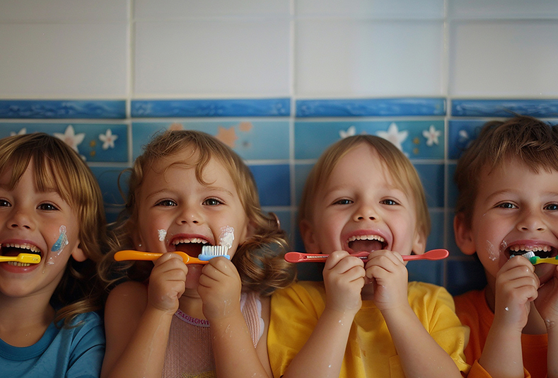 Bambini che lavano i denti