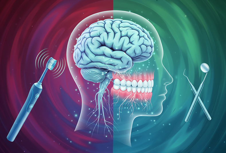 Illustrazione cervello e spazzolino
