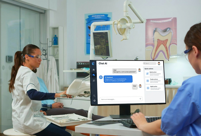 aso al pc con dentista che visita