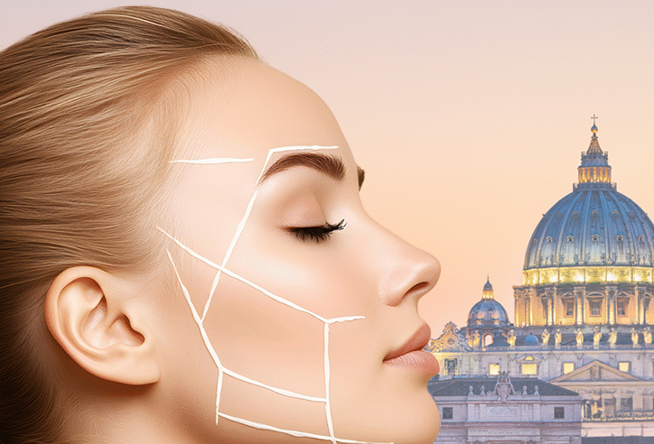 Volto di donna con cupola di San Pietro in secondo piano