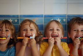 Bambini che lavano i denti
