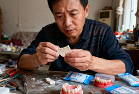 Uomo asiatico che lavora resina