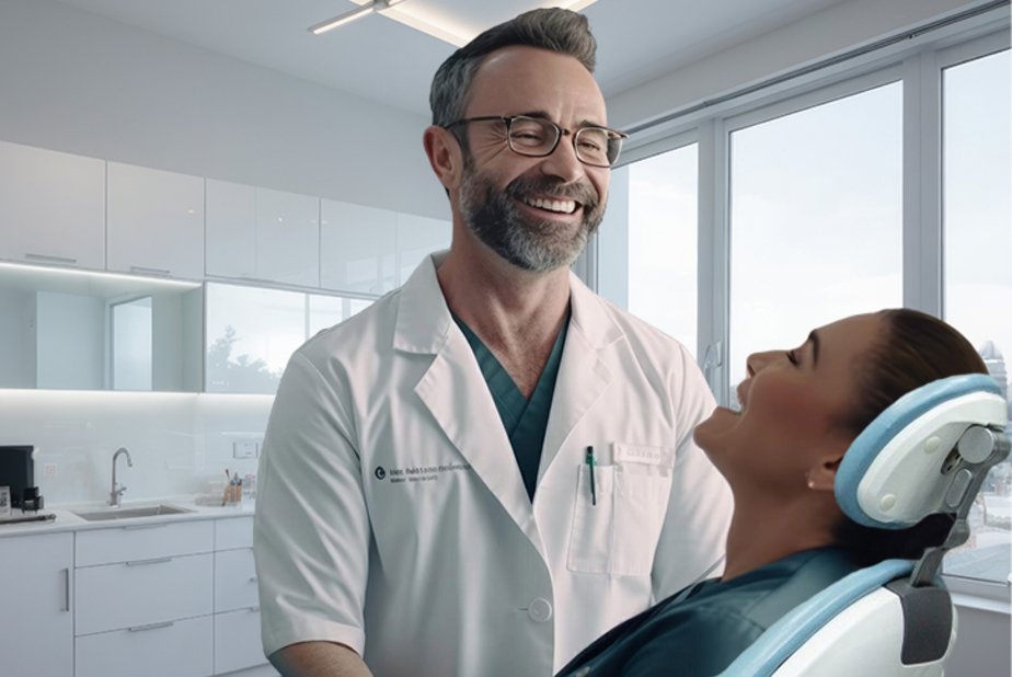 Odontoiatra con paziente su riunito