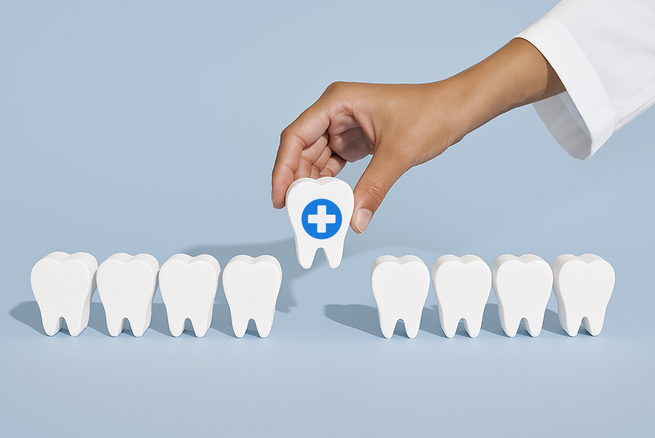 denti in fila con mano del medico