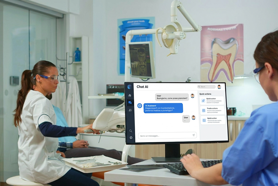 aso al pc con dentista che visita